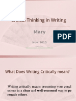 Critical Thinking in Writing: Adapted From
