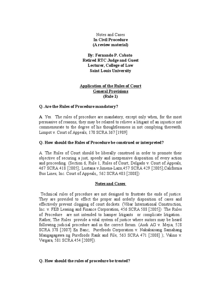 Civil Procedure Notes and Cases PDF Lawsuit In Rem Jurisdiction