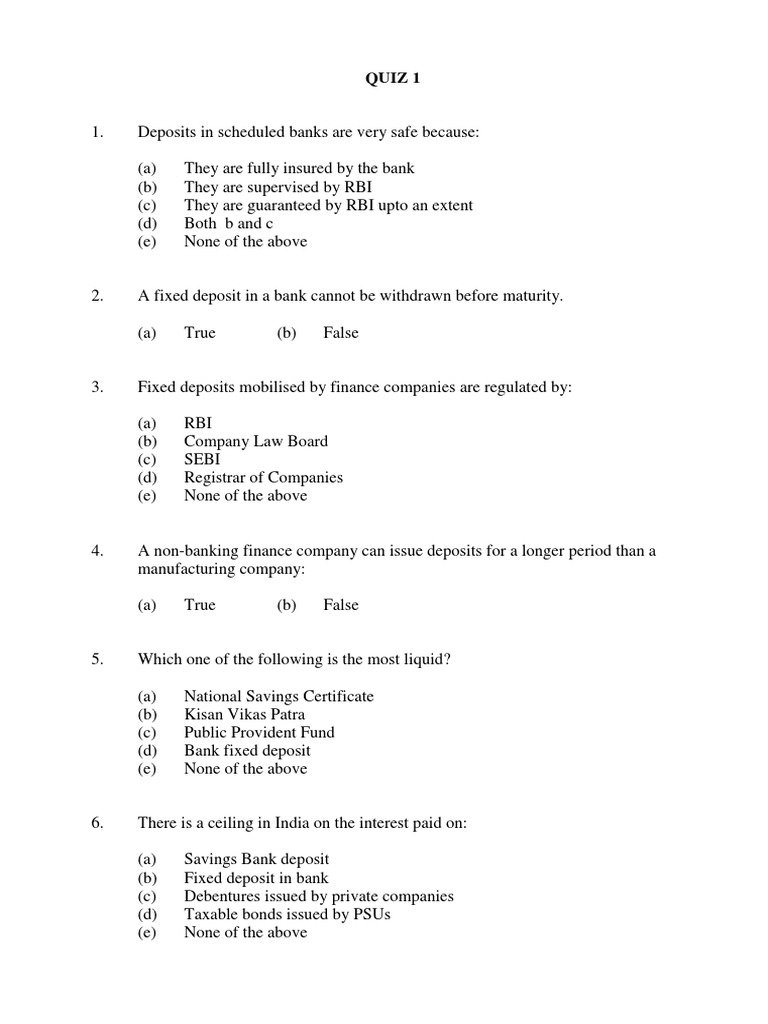 Banking and Finance Quiz Questions | PDF