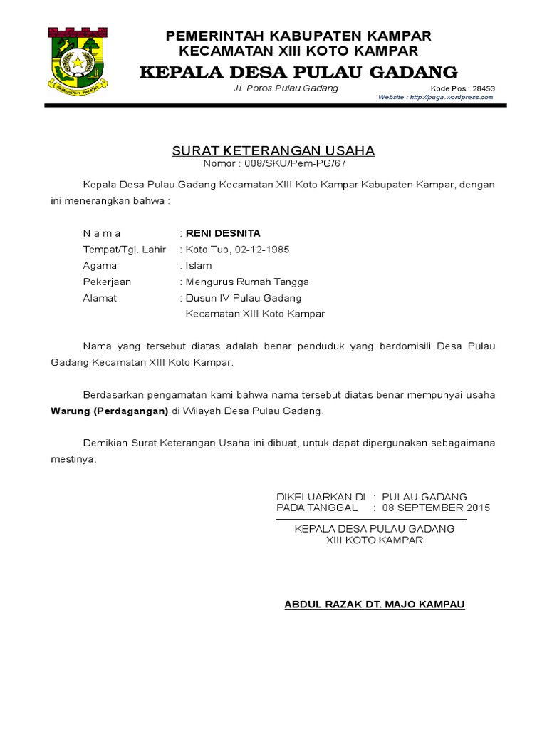 Surat Keterangan Usaha