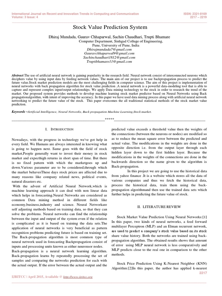 Stock Value Prediction System | PDF | Artificial Neural Network ...