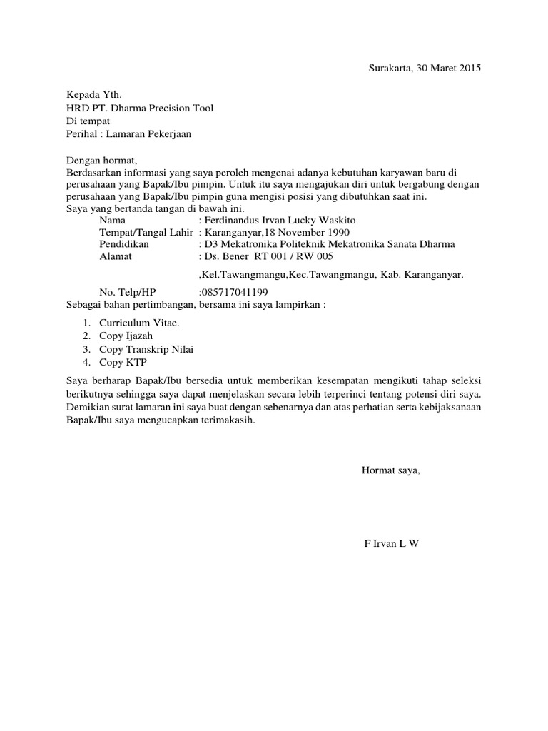Application Letter Contoh - Content