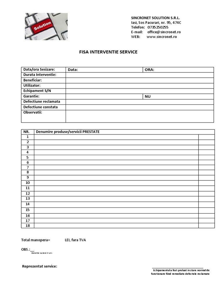 Fisa Interventie Service Auto | PDF