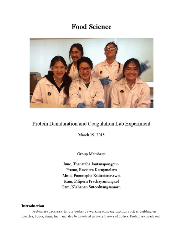 Food Science Protein Denaturation and Coagulation Lab Experiment PDF