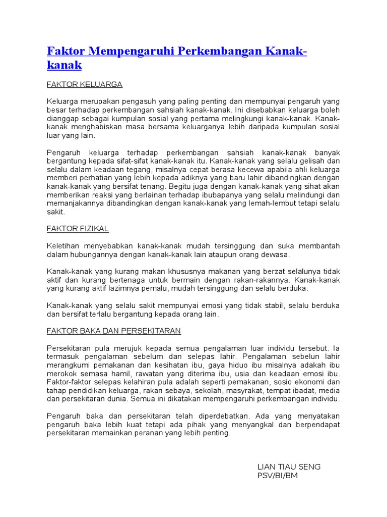 Faktor Mempengaruhi Perkembangan Kanak Pdf