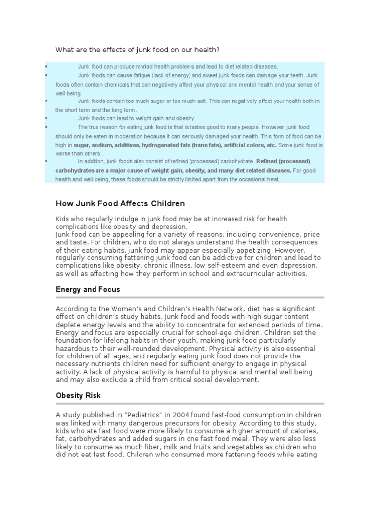 Health Risks of Junk Food Consumption | PDF | Dietary Fiber | Diet ...