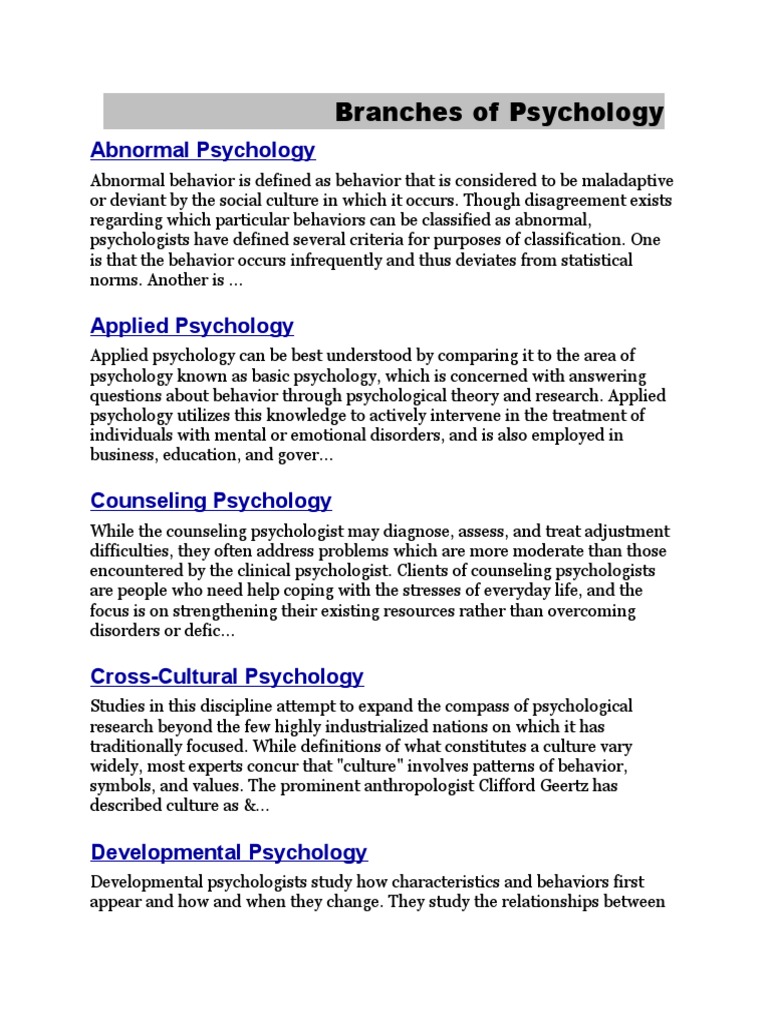 Branches of Psychology | Psychotherapy | Sociobiology