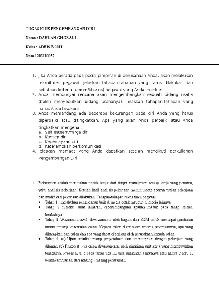 Soal Kuis Pengembangan Diri