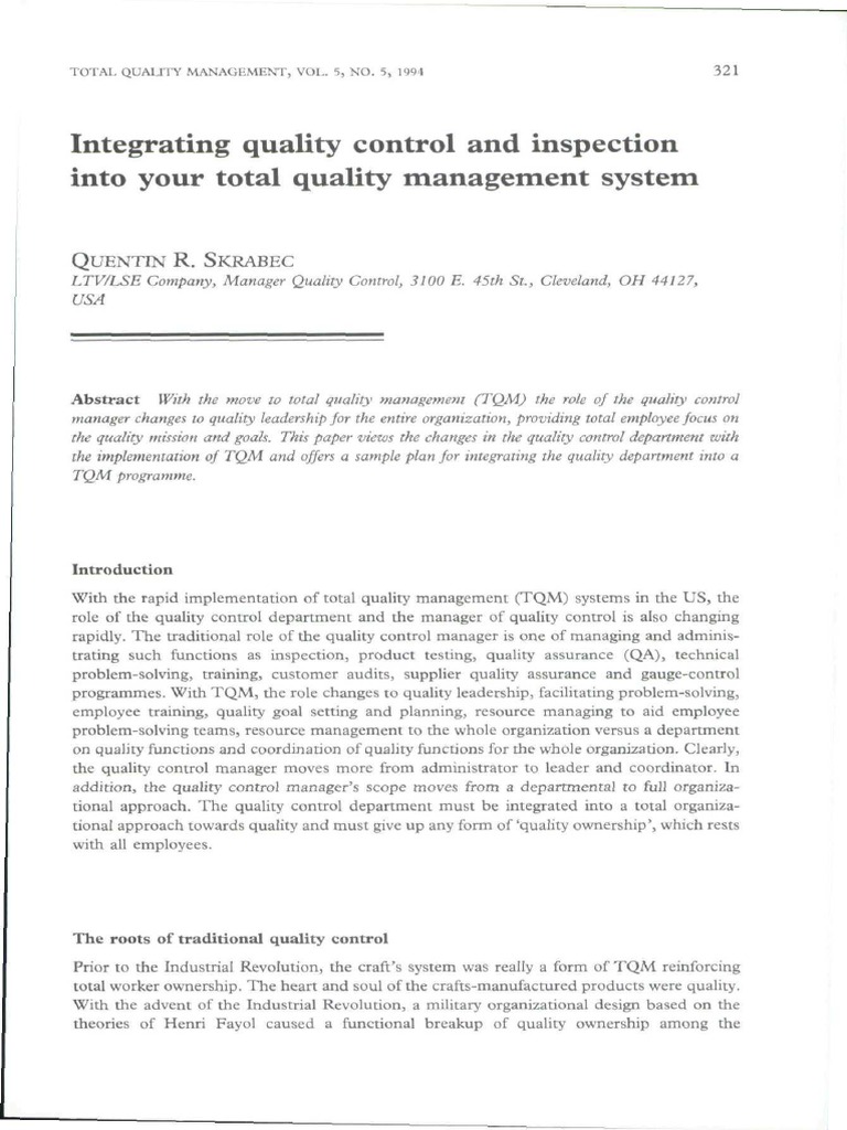 4 Integrating Quality Control and Inspection Into Your Total Quality ...