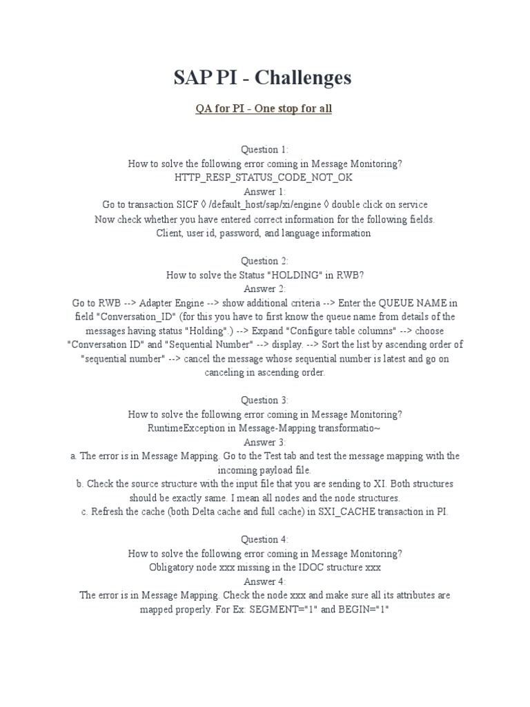 SAP PI Error Resolution Guide | PDF | Business | Technology & Engineering