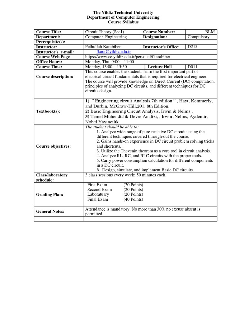 Circuit_Theory_Syllabus.pdf | Electrical Network | Engineering