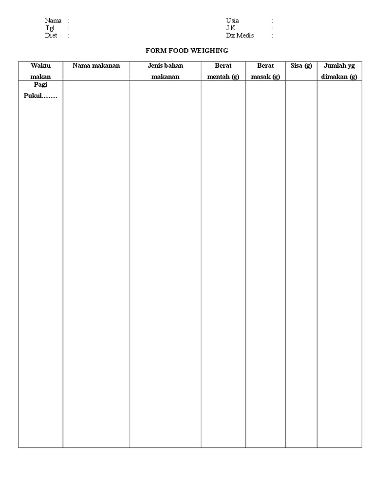 Form Food Weighing | PDF | Kesehatan Holistik | Sains & Matematika