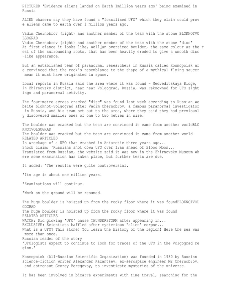 Alien Fossil Unidentified Flying Object Extraterrestrial Life scribd