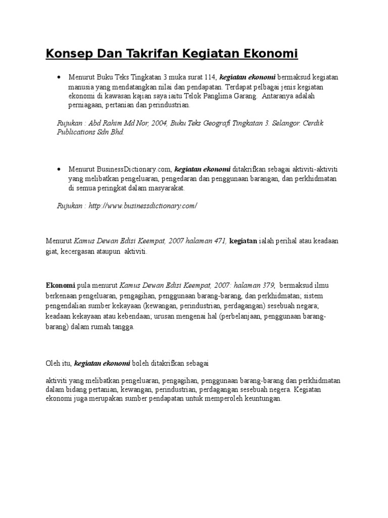 Konsep Dan Takrifan Kegiatan Ekonomi Pdf