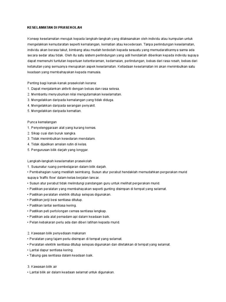 Keselamatan Di Prasekolah Pdf