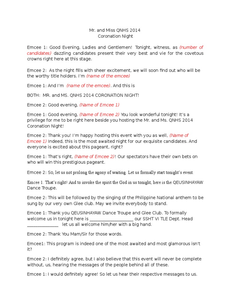 EMCEE - Script - For - Pageant | PDF | Entertainment