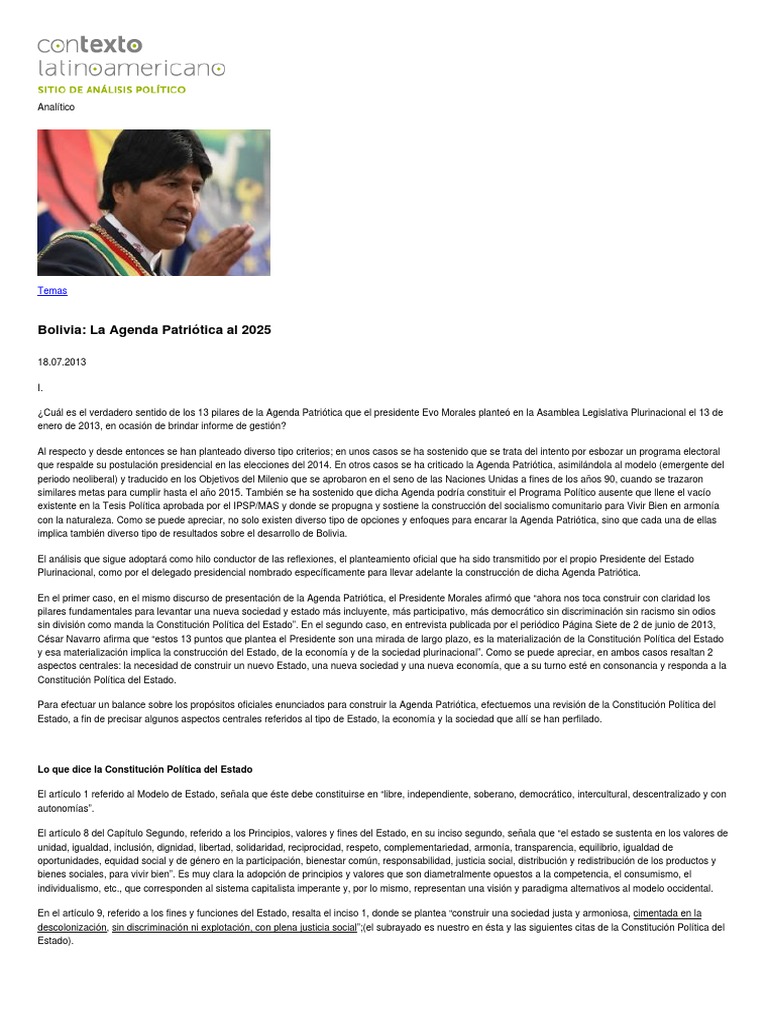 Bolivia La Agenda Patriotica Al 2025 | Estado (política) | Capitalismo