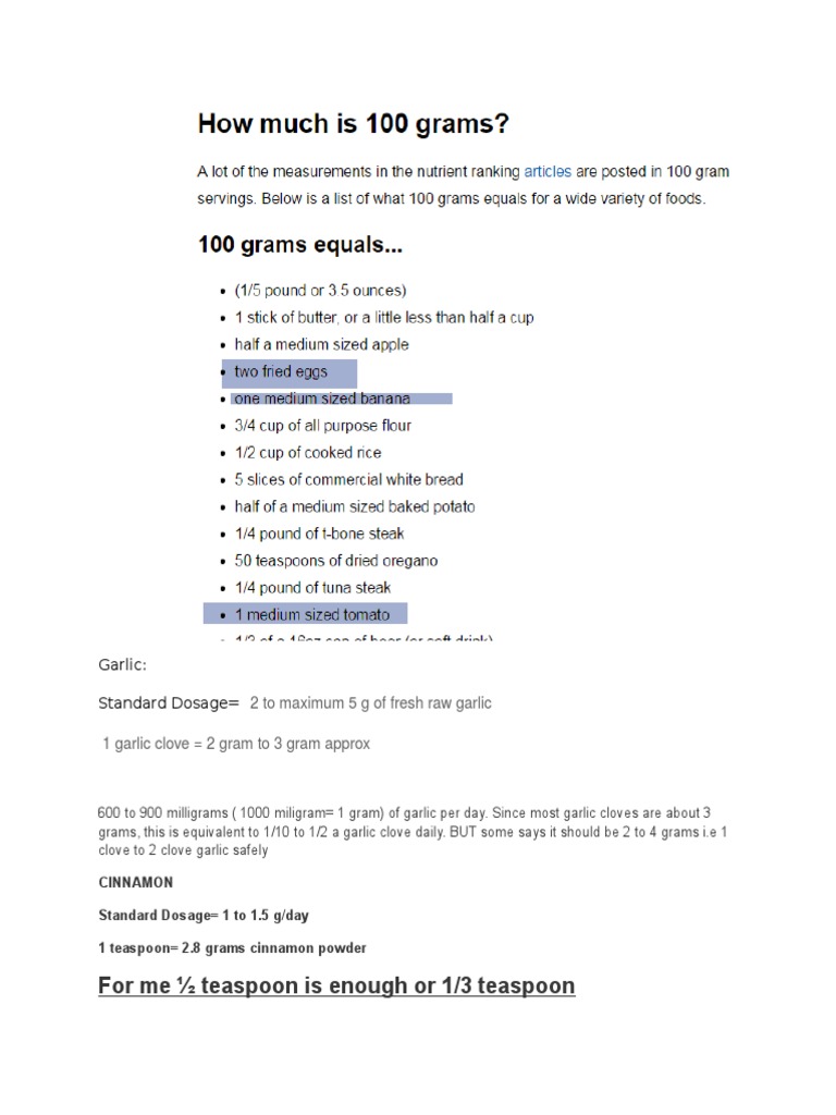 For Me Teaspoon Is Enough or 1/3 Teaspoon: Garlic: Standard Dosage | PDF