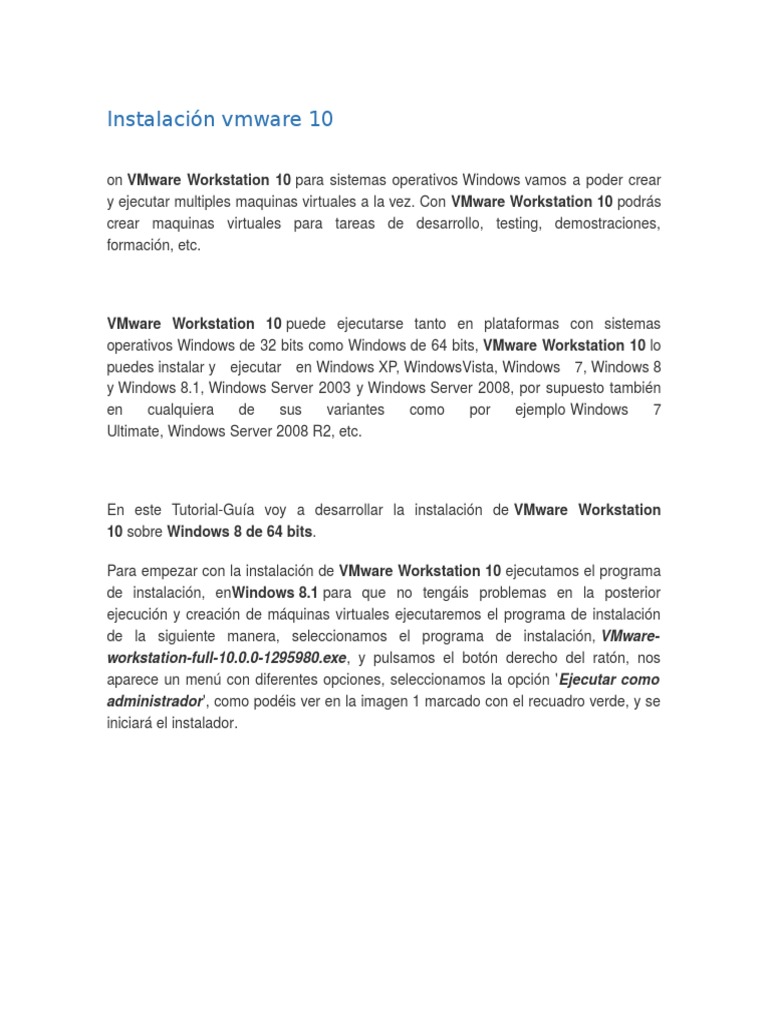 Guía de instalación de VMware 10 en Windows | PDF | V Mware | Microsoft ...