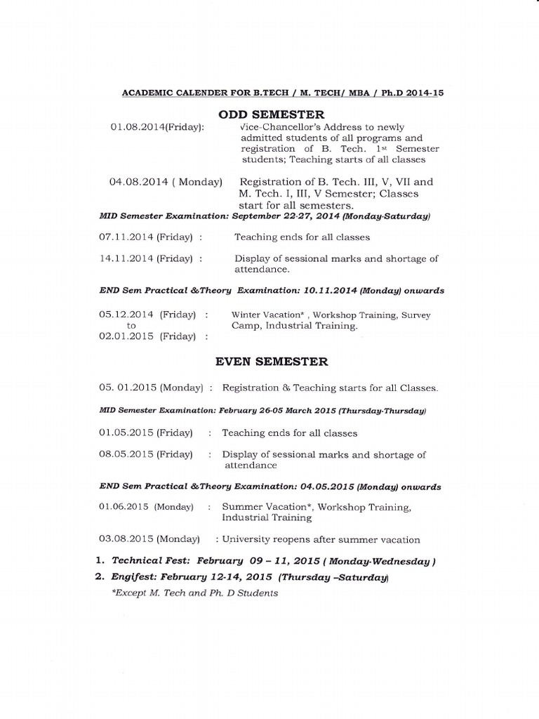 IIT KGP Academic Calendar 2014-15 | PDF