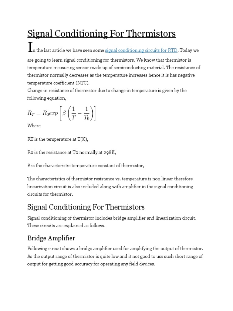 Signal Conditioning For Thermistors PDF Amplifier Operational