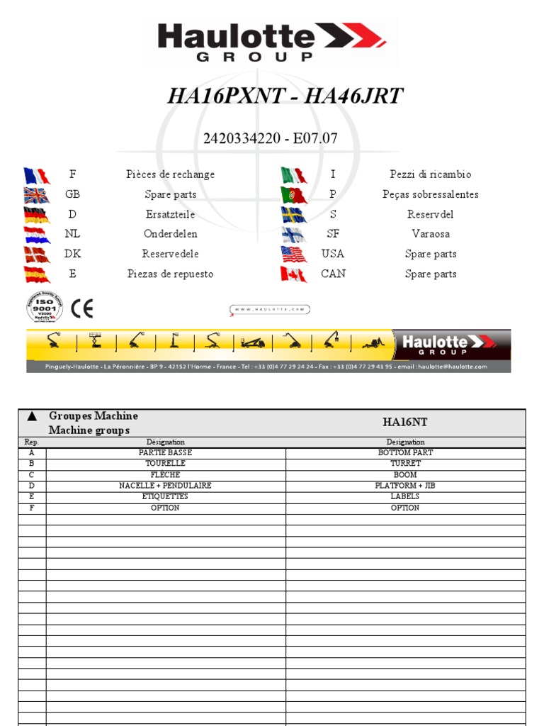 Haulotte HA16PX Parts Manual
