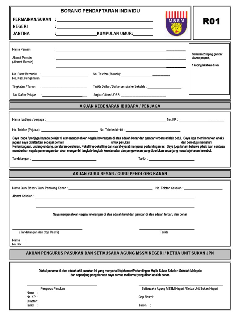 Borang Pendaftaran R01