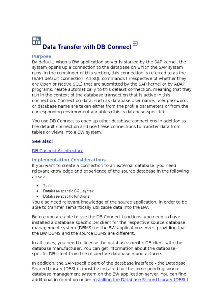 DB Connect for SAP Data Transfer | PDF | Library (Computing) | Databases