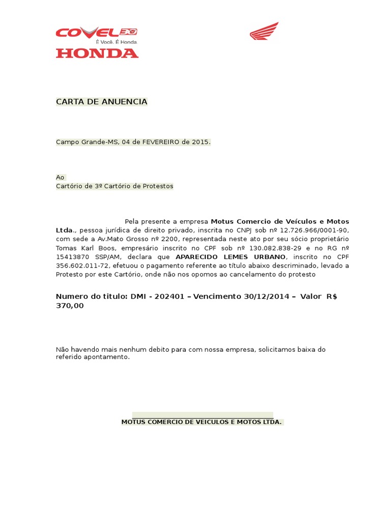 Modelo Carta Anuencia