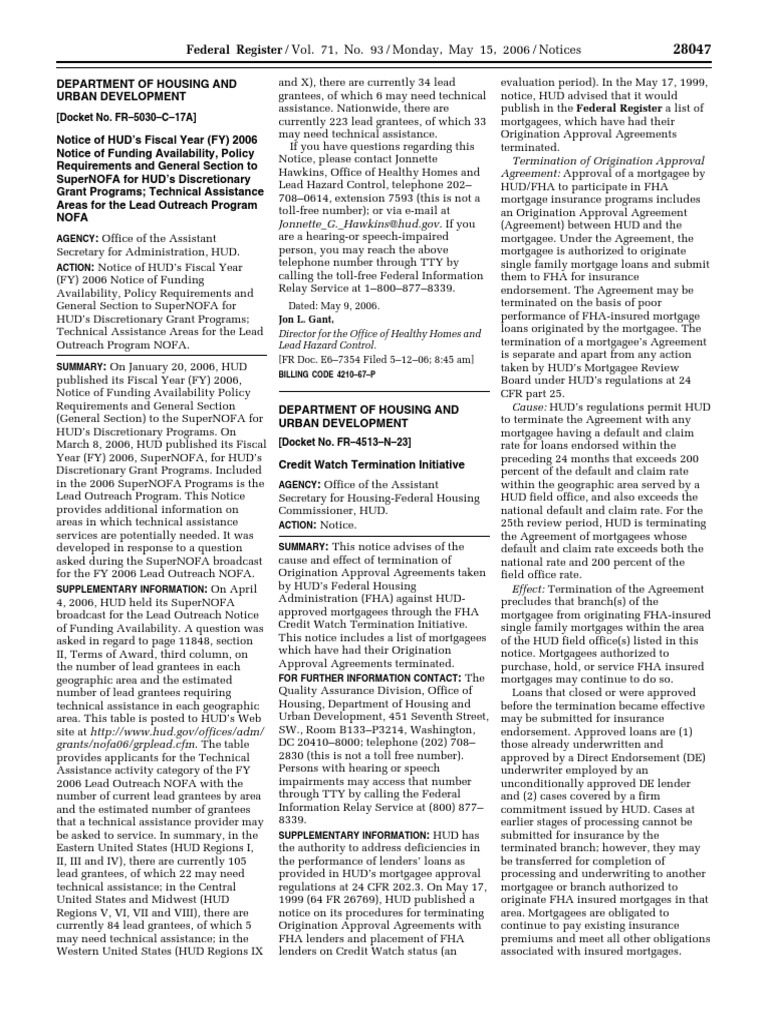 Notice Grants and Cooperative Agreements Availability, Etc. Lead Outreach Program PDF