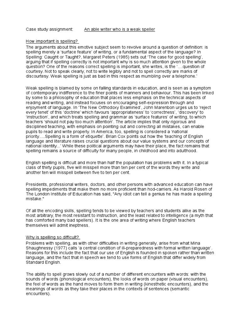 Case Study Assignment Example  PDF  Spelling  Teachers