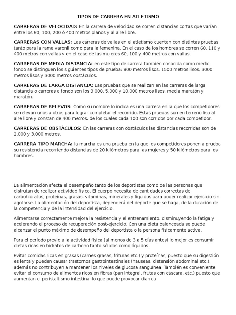 Tipos de Carreras en Atletismo | PDF | Deporte del atletismo ...