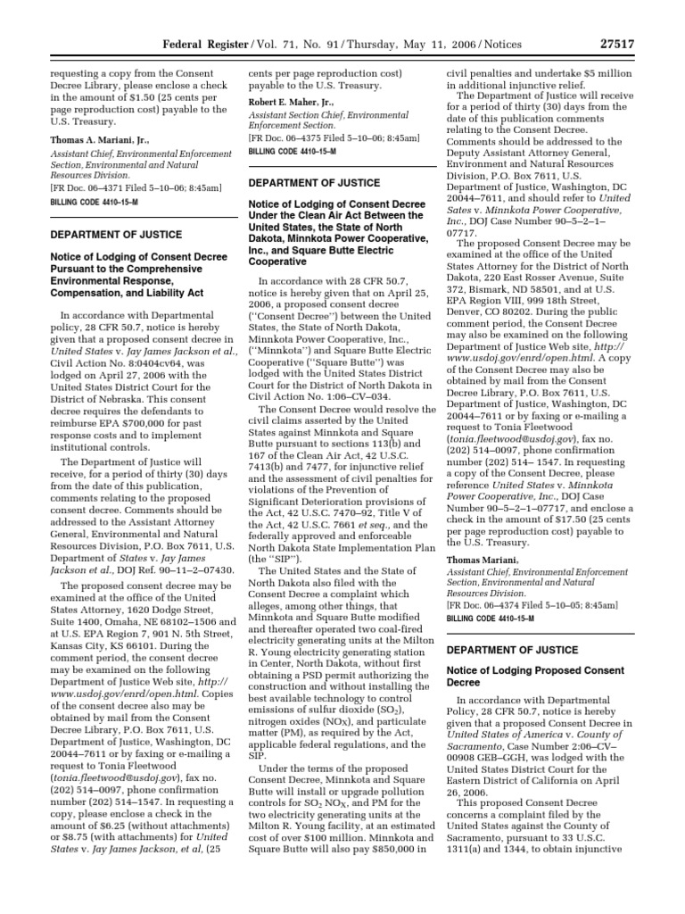 Consent Decree Notices - Environmental Cases | PDF | Consent Decree ...