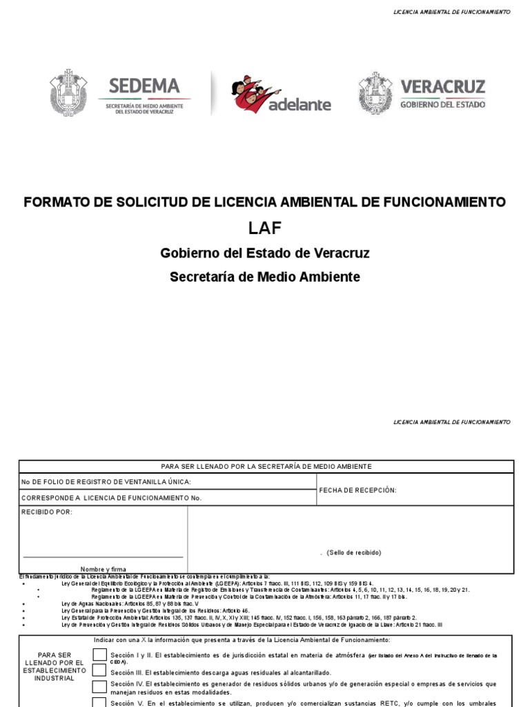 Formato De Solicitud De Licencia Ambiental De Funcionamiento Pdf Agua Residuos
