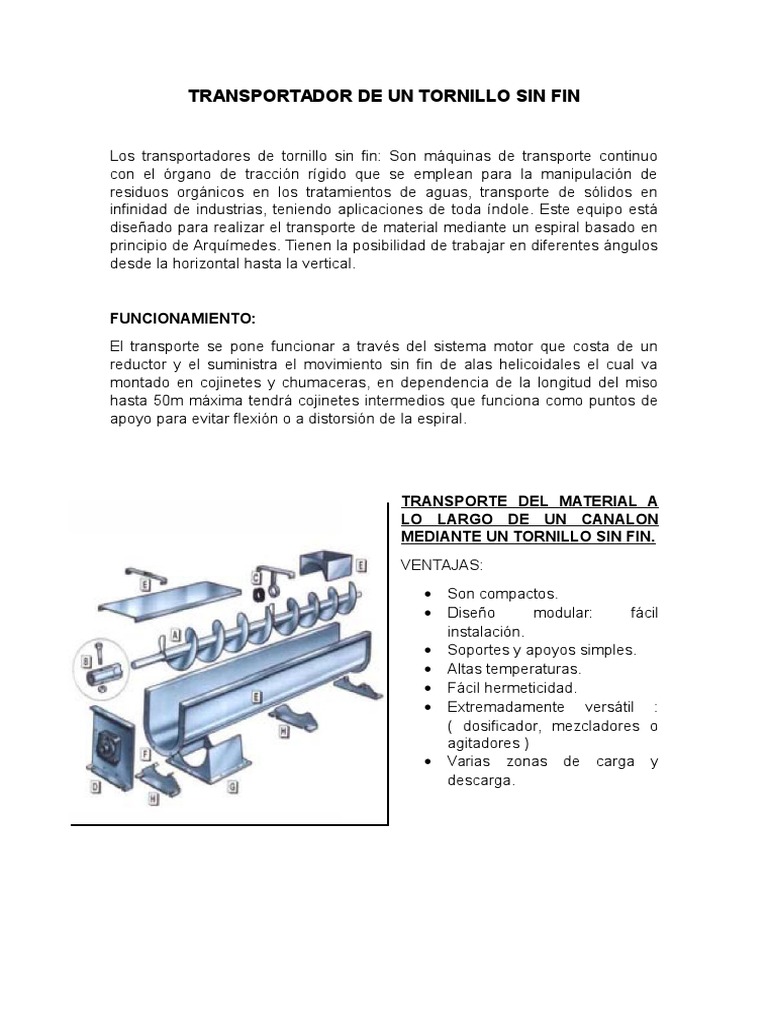 Transportador Un Tornillo Sin Fin PDF | Transporte