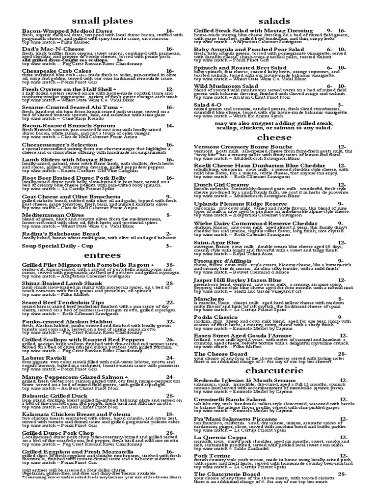 4 Olives Dinner Menu 9-15-15 | PDF | Salad | Foods