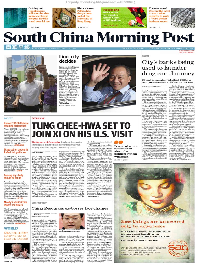 2015 09 12 Lhrivg SCMP Epaper | PDF | Money Supply | Prosecution
