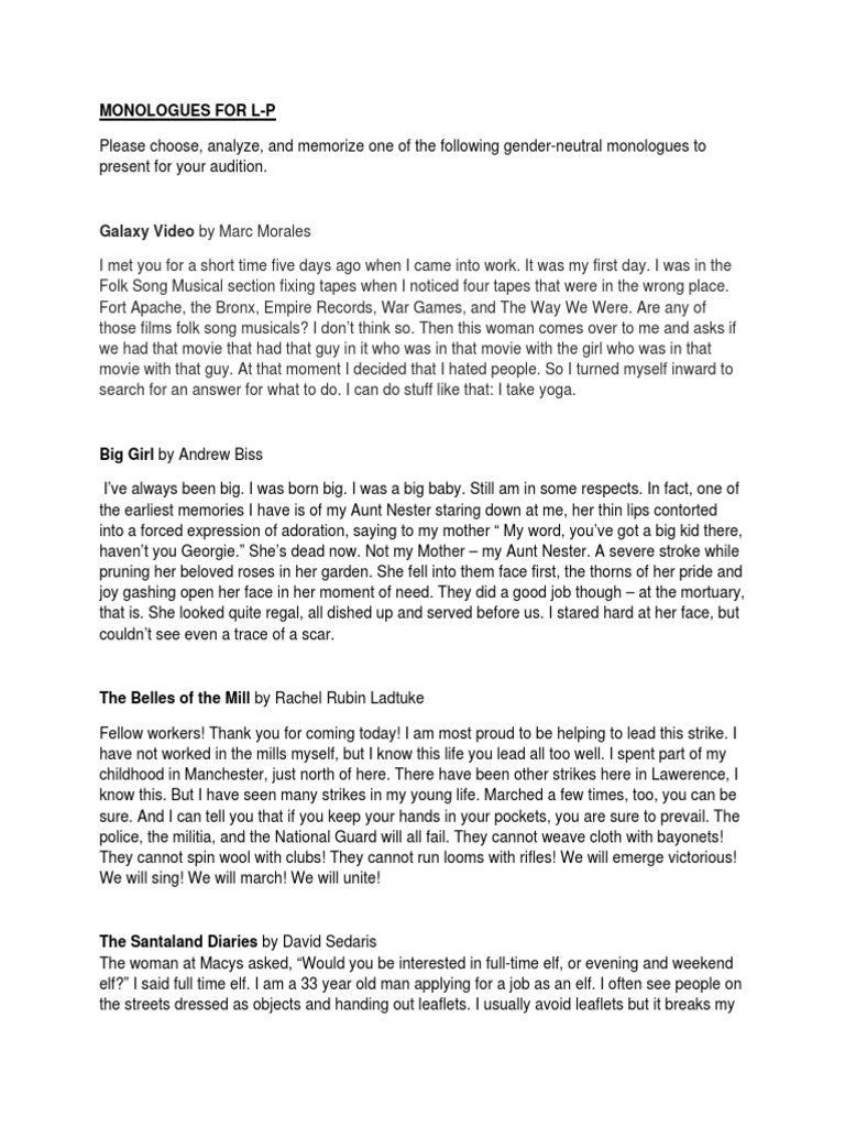 Gender-Neutral Monologues for Auditions | PDF