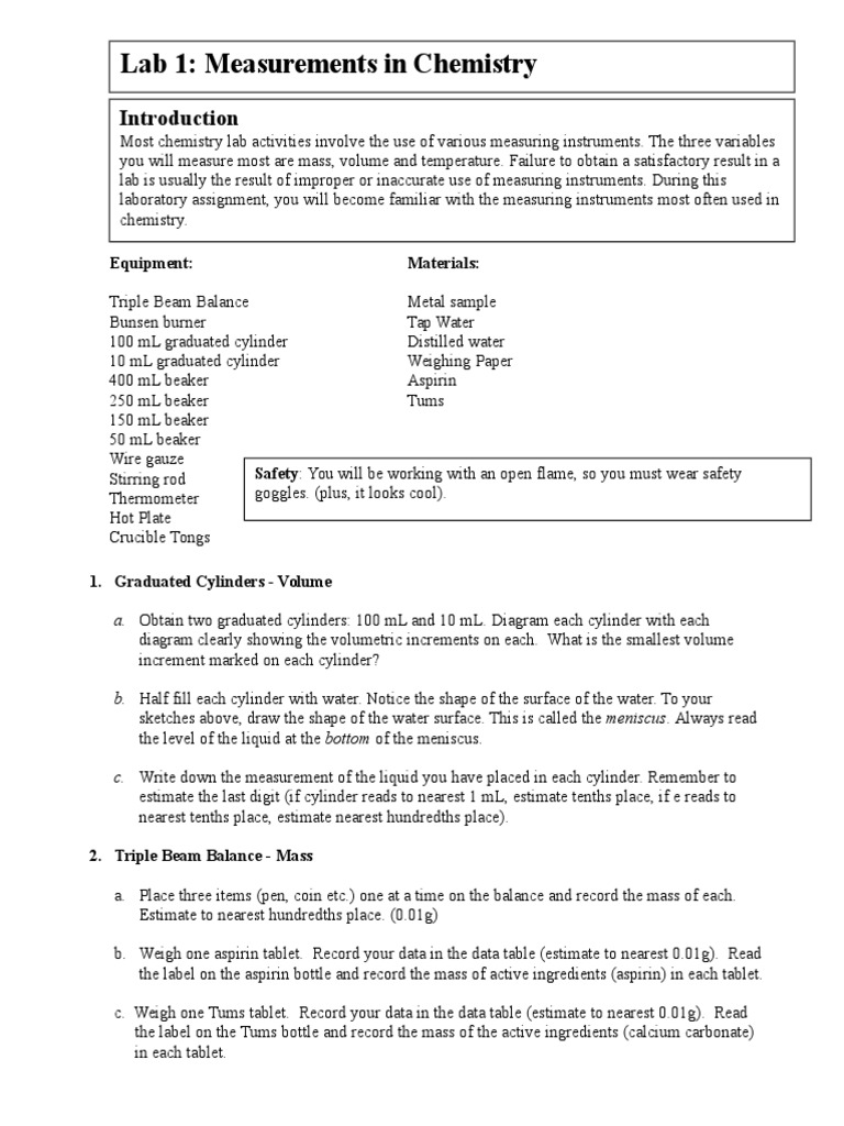 Lab 1 Measurment in Chemistry | PDF | Weighing Scale | Density