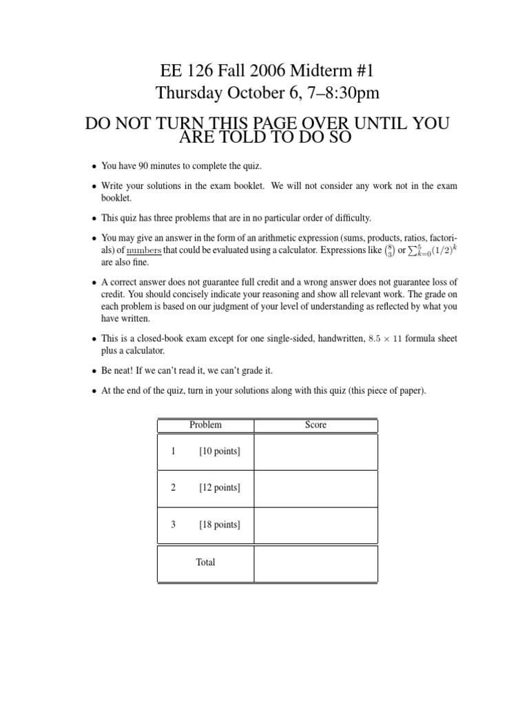 mt1 Fa06 Ee126 Soln PDF PDF Expected Value Variance