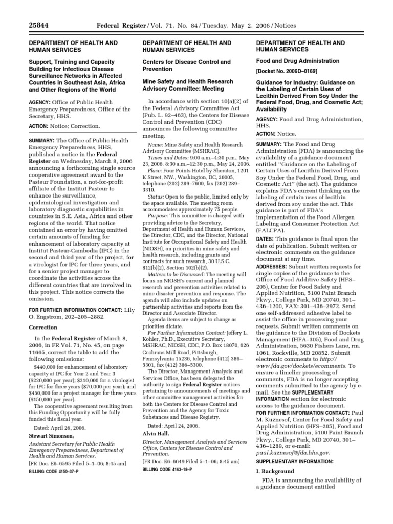 Notice Reports and Guidance Documents Availability, Etc. Lecithin