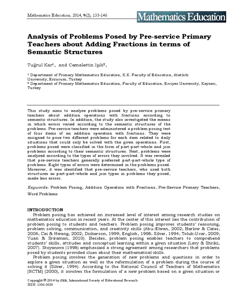 Analysis of Problems Posed by Pre-Service Primary | PDF
