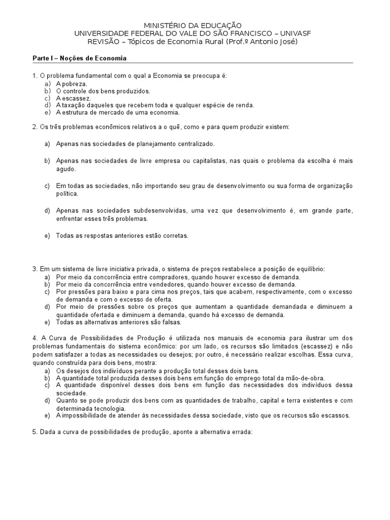 Exercícios Resolvidos de Economia Rural | PDF | Demanda | Oferta e procura