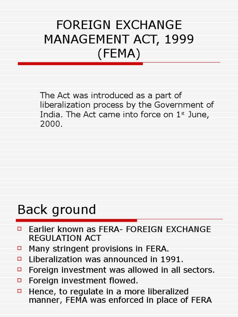 Foreign Exchange Management Act 1999 Fema Reserve Bank Of India