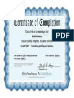 Certificate of Completion: This Certificate Acknowledges That: Has Successfully Completed The Course Entitled