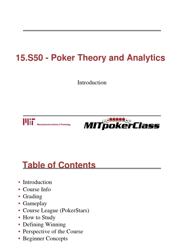 Mit15 S50iap15 l1 Intro Poker Course PDF Betting In Poker Poker