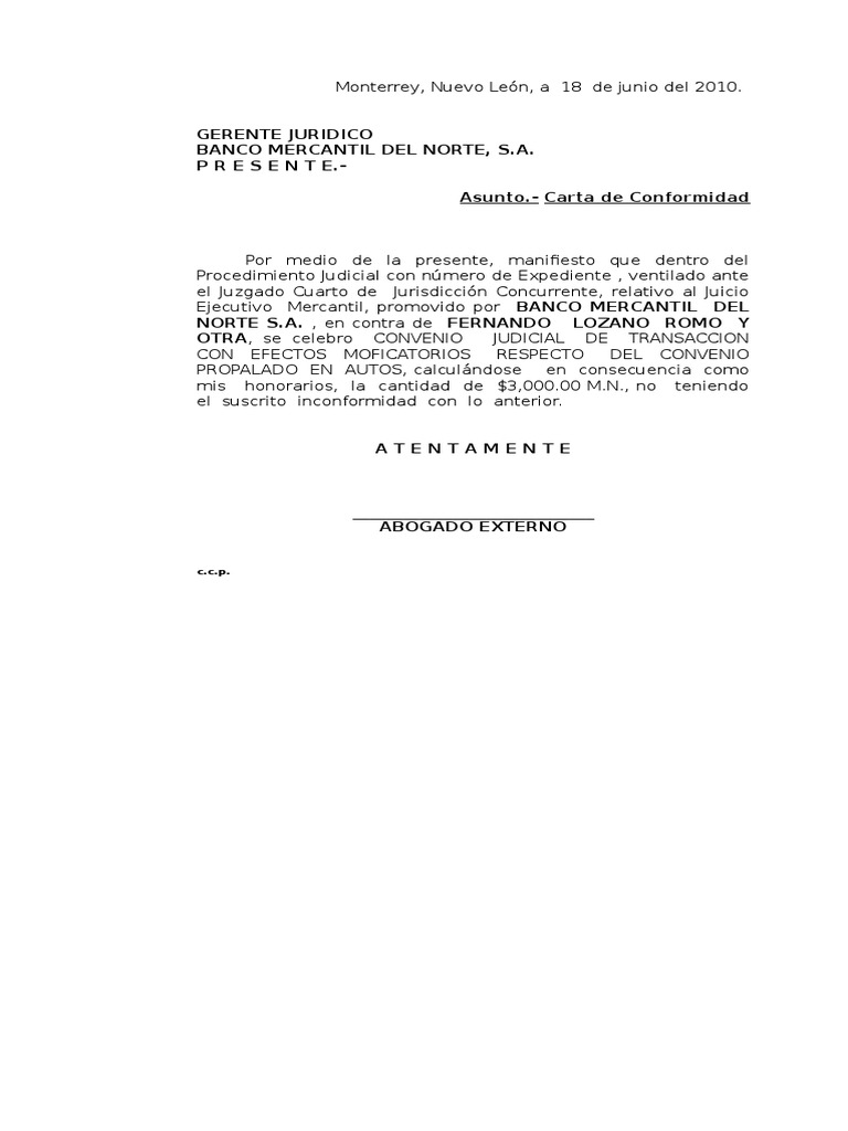 Carta de Conformidad