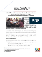 Boletín 043 - Activado Plan de Contingencia para La Atención de Tuberculosis en Centro Penitenciario San Isidro de Popayán