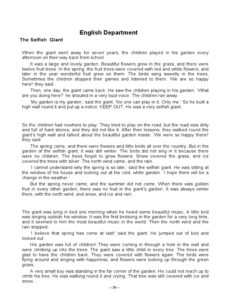 The Selfish Giant | PDF | The Happy Prince And Other Tales | Leisure