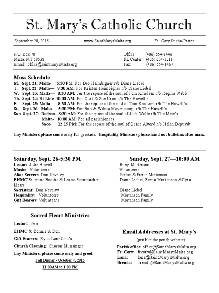 St. Mary's Catholic Church Mass Schedule PDF Catholic Church